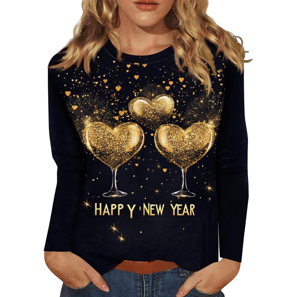 Women's And Winter Round Neck Long Sleeve T-Shirt Printed Top