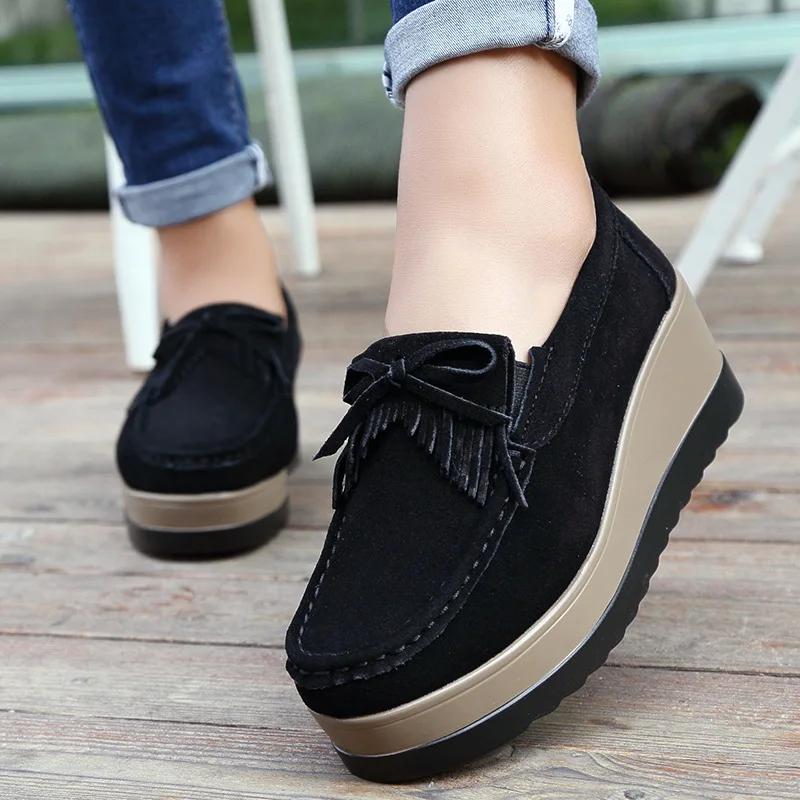 Mote Høst dame plattformsko skinn semsket plysj slip-on sneakers chaussure femme dusk frynser loafers mokasiner damesko 445