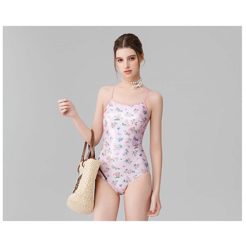 Small Fresh Pink Floral Sexy Tight-fitting Racing Sports One-piece Triangle Swimming Pool Hot Swimsuit Women