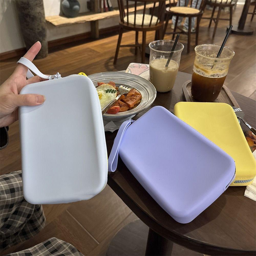 Rectangle Multifunction Storage Bag Morandi Color Small Item Bag Silicone Cosmetic Bag Women