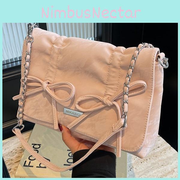 2024 Spring Summer Retro Washed Leather Crinkle Bow Motorcycle Pillow Bag Armpit Bag Fashion Single Shoulder Diagonal Bag
