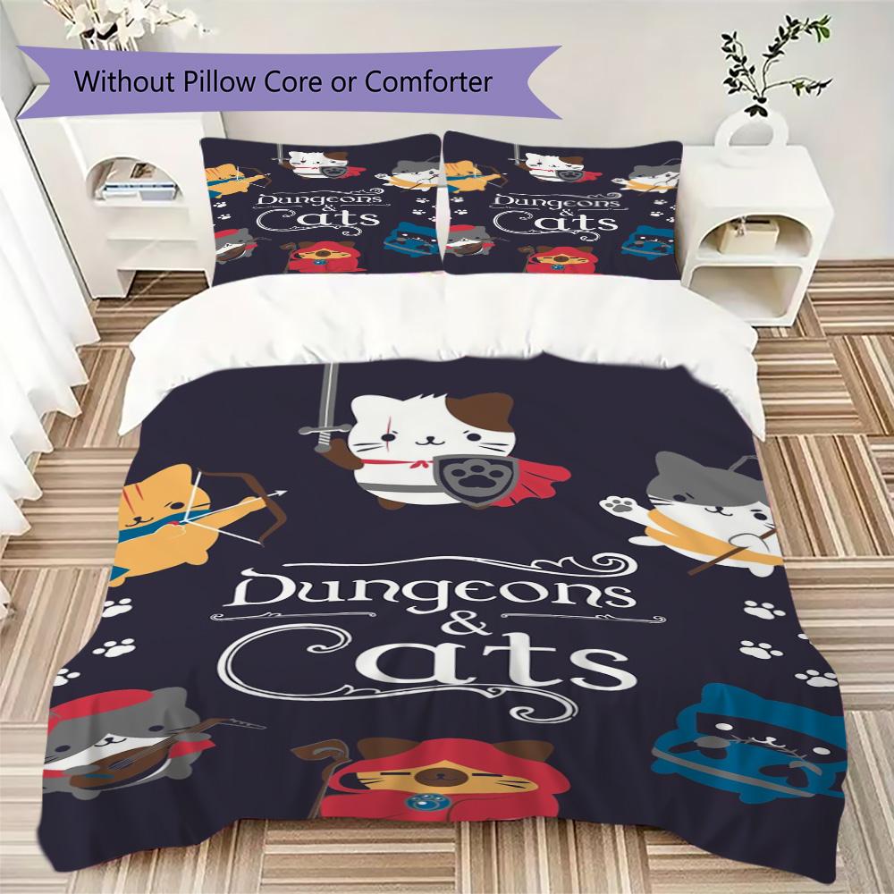 Dungeons & Kitties Pattern Bedding,Quilt Set Quilt Cover Pillowcase Home Birthday Gift (1*duvet cover+2*pillowcase,without core)SSJT0917207