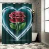 Romantic Heart Rose Shower Curtain - Waterproof, Mildew-Resistant, Machine Washable For Valentine'S Day Bathroom Decor