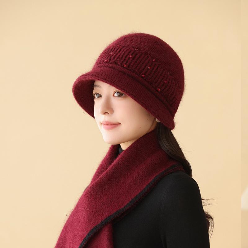 25 Autumn And Winter Warm Rabbit Fur Hat Women'S Middle-Aged And Elderly Cold-Proof Ear Protection Hat Fashionable Versatile Knitted Hat Big