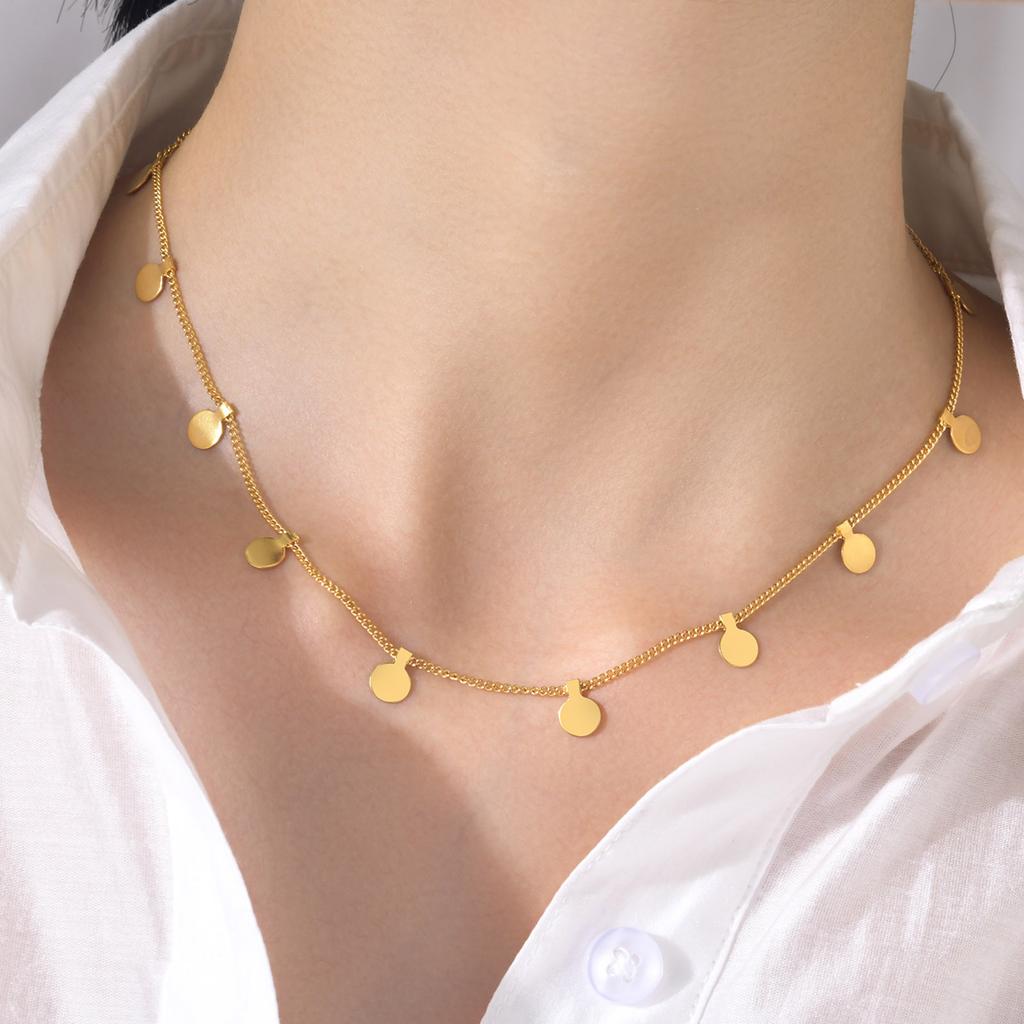 Boho Stainless Steel Chain Necklaces for Women ,Geometric Multi Pendants Gold Plated Multilayer Jewelry