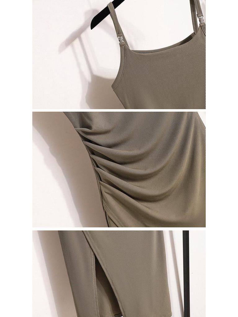 Plus Size Slimming Camisole Dress - Women's Waist-Cinched Spring/Summer Slit Outerwear Skirt