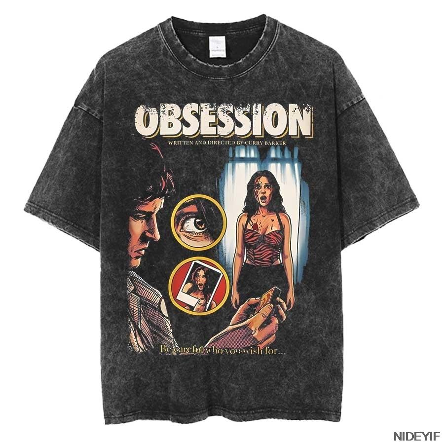 Obsession Movie Hooror Oversized T Shirt 100 Cotton Vintage Washed Tshirt for Men Women Hiphop Streetwear OBS3