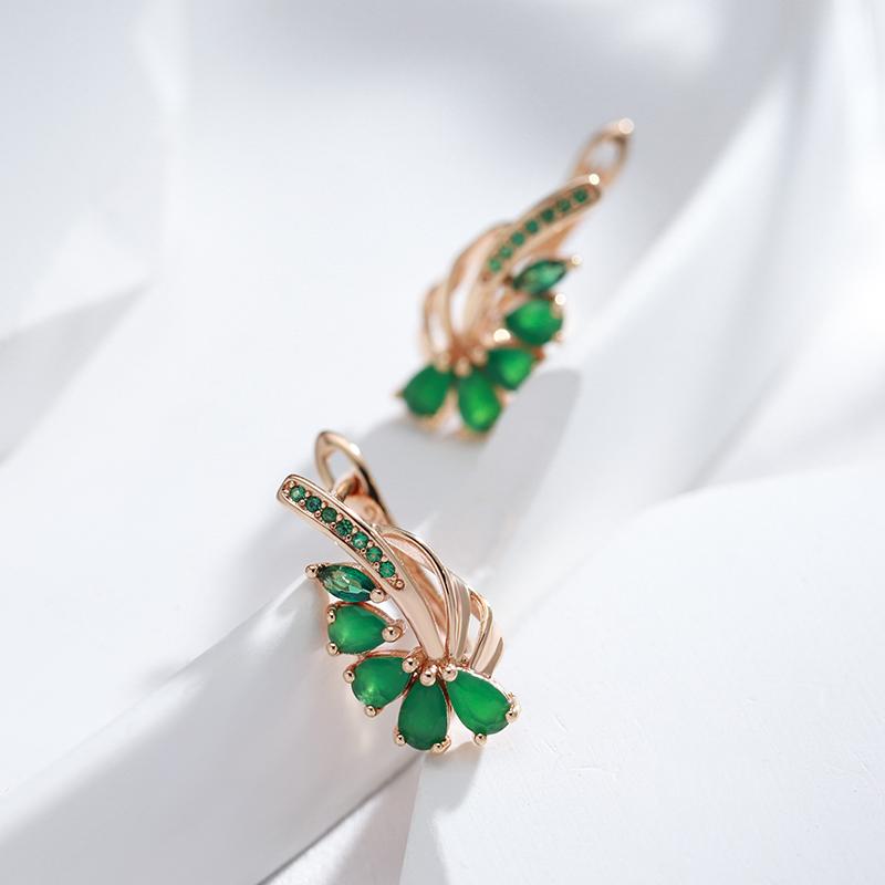 Rose Gold Color With Green Natural Zircon Long Dangle Earrings For Women Retro Ethnic Wedding Party Fine Jewelry