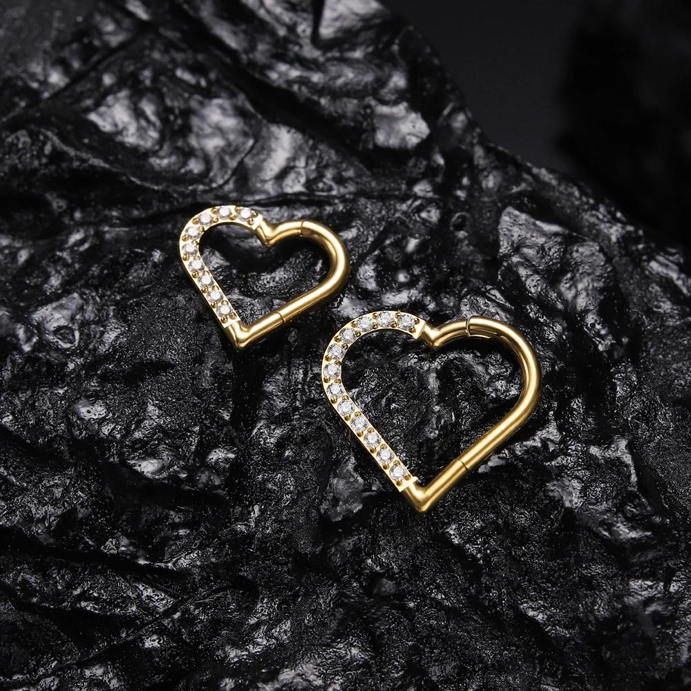 ASTM F136 Titanium 16G Heart Hoops Fashion Nose PIERC Sexy Ear Tragus Daith Cartilage Rings Clicked Body Jewelry for Women Gifts