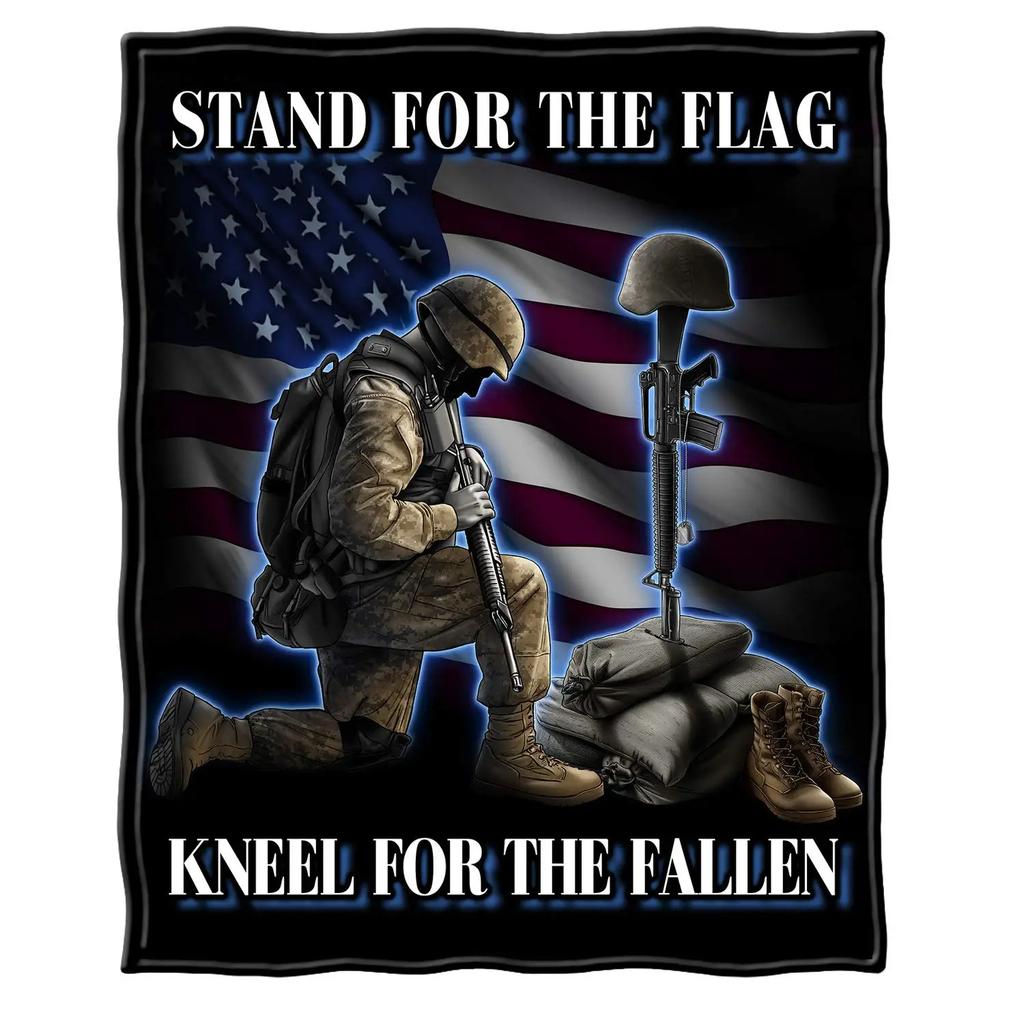 Veterans Gift Blanket, Sea, Land And Air Soldier Printed Decorative Flannel Blanket