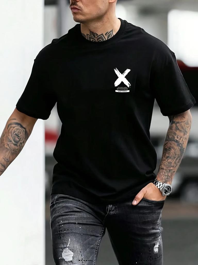 Men's casual short-sleeved T-shirt with Milan Italian pattern printed round-neck summer top breathable and comfortable fabric