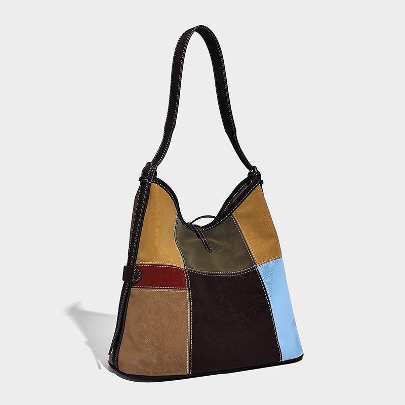 Niche design classic patchwork tote bag 2025 new European and American fashion shoulder bag large capacity commuter bag for women