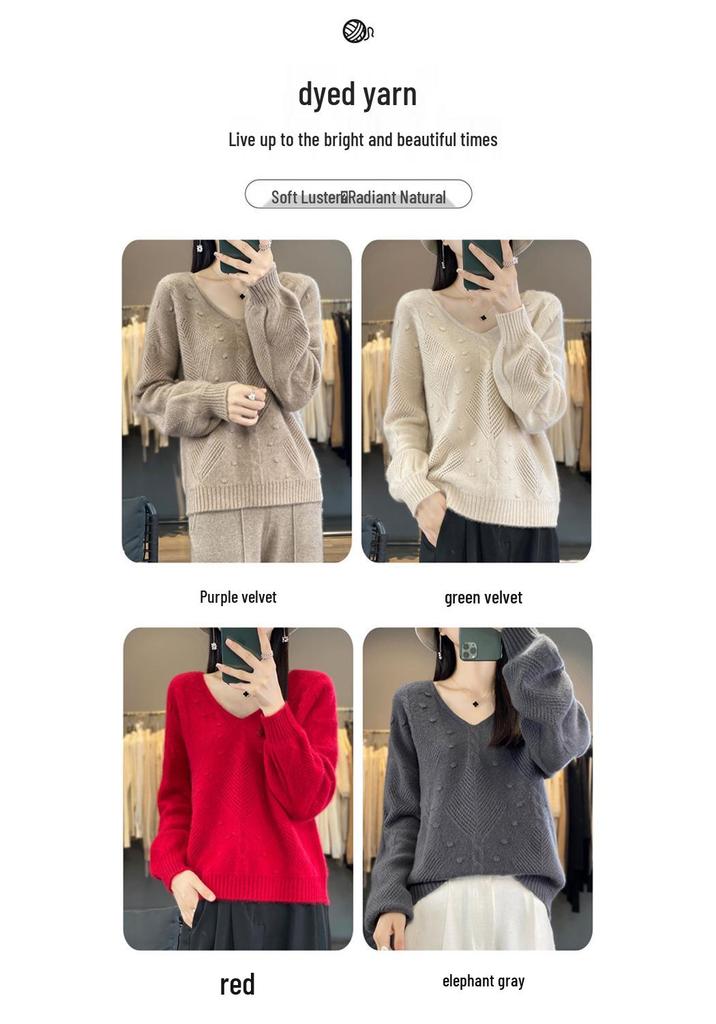 2023 Autumn/Winter Women's V-neck Pure Wool Cashmere Sweater - Loose, Slimming, Fashionable Knitwear Pullover