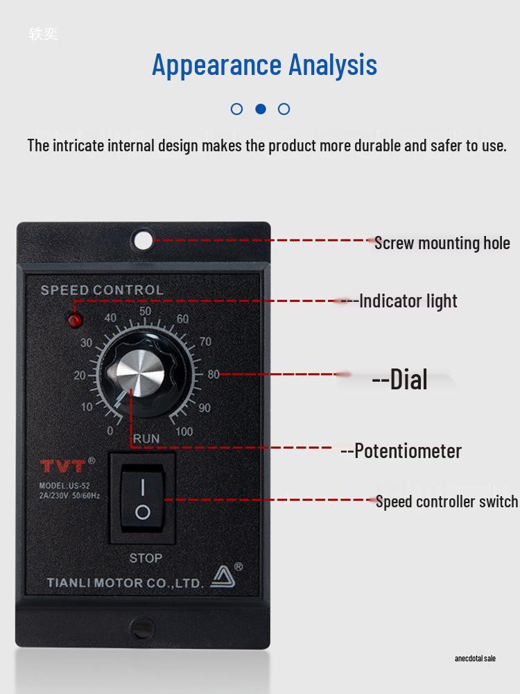US52 Speed Controller: Adjustable 6-400W Single-Phase 220V AC Variable Speed Geared Motor