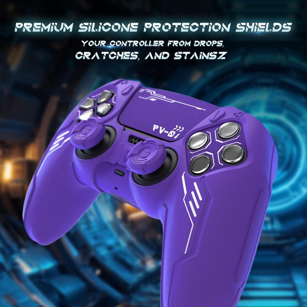 Silicone Cover for PlayVital Mecha Edition PS5 Improved Compatible with Charging Thumb Cap and Sticker Included Controller, Shockproof, Anti-slip