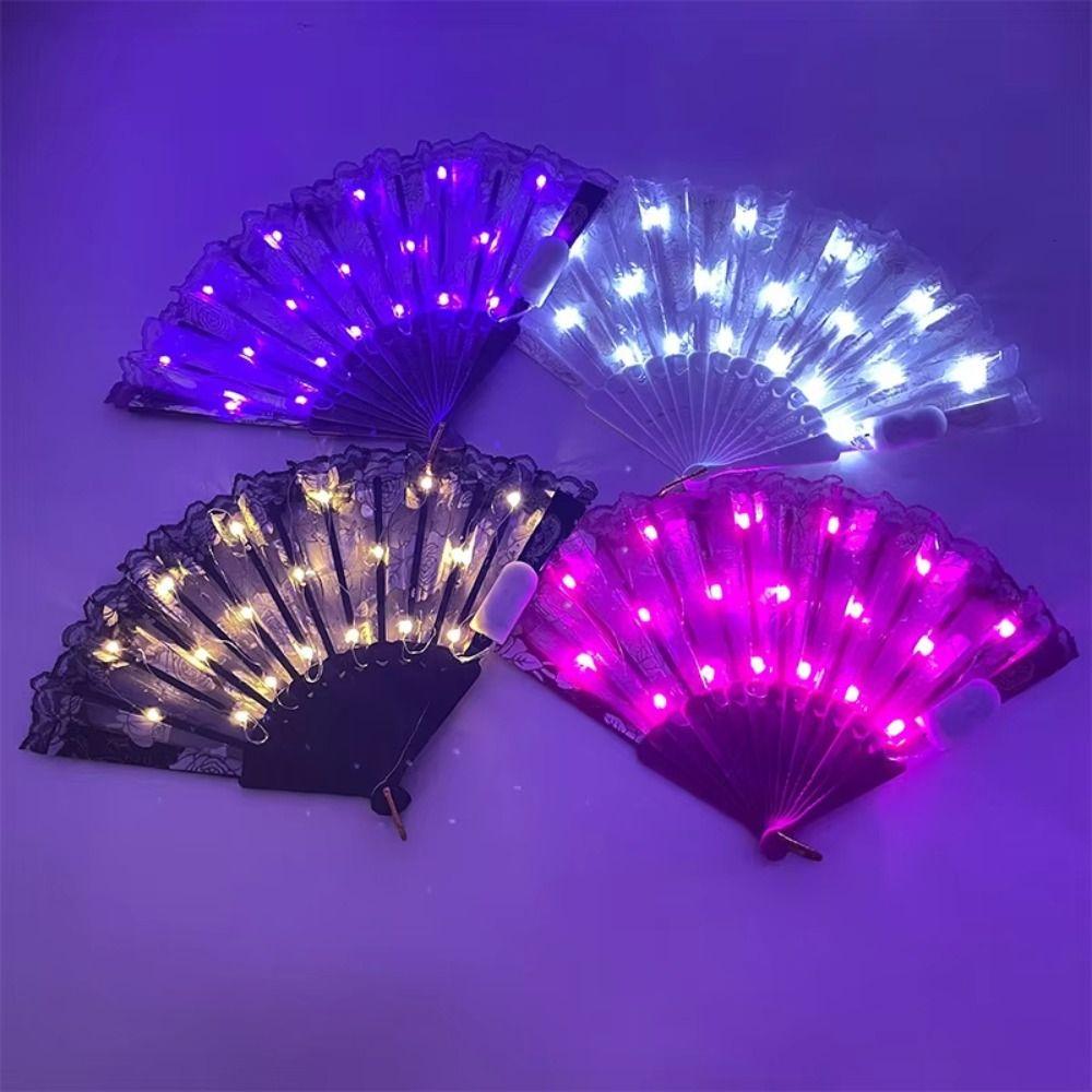 Creative Dancing Light Fan Portable LED Luminous Fan Glow Folding LED Fan Halloween Party