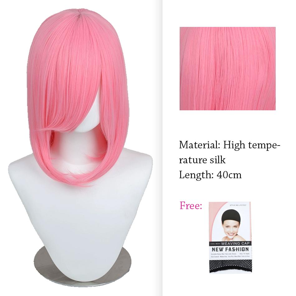 40cm Anime Synthetic White Purple Cosplay Wigs Short Green Hair Straight Silver Wig Pink Hairpiece Short Wig with Bangs