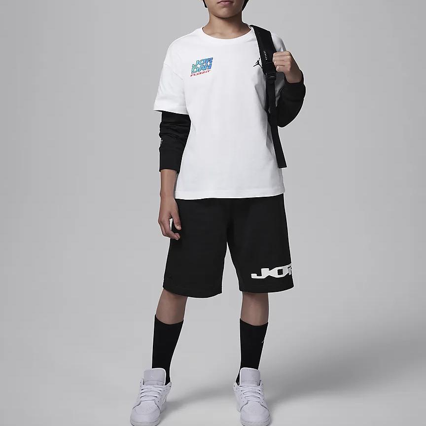 Nike Color Block Letter Print Simple Round Neck Long Sleeve T-Shirt Kids Tops White HQ7109-100