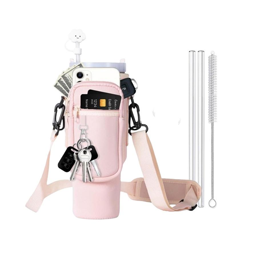 Water Bottle Carrier Bag with Phone Pocket for Stanley Cup 40oz Water Bottle Bag with Adjustable Strap Stanley Cup Accessories