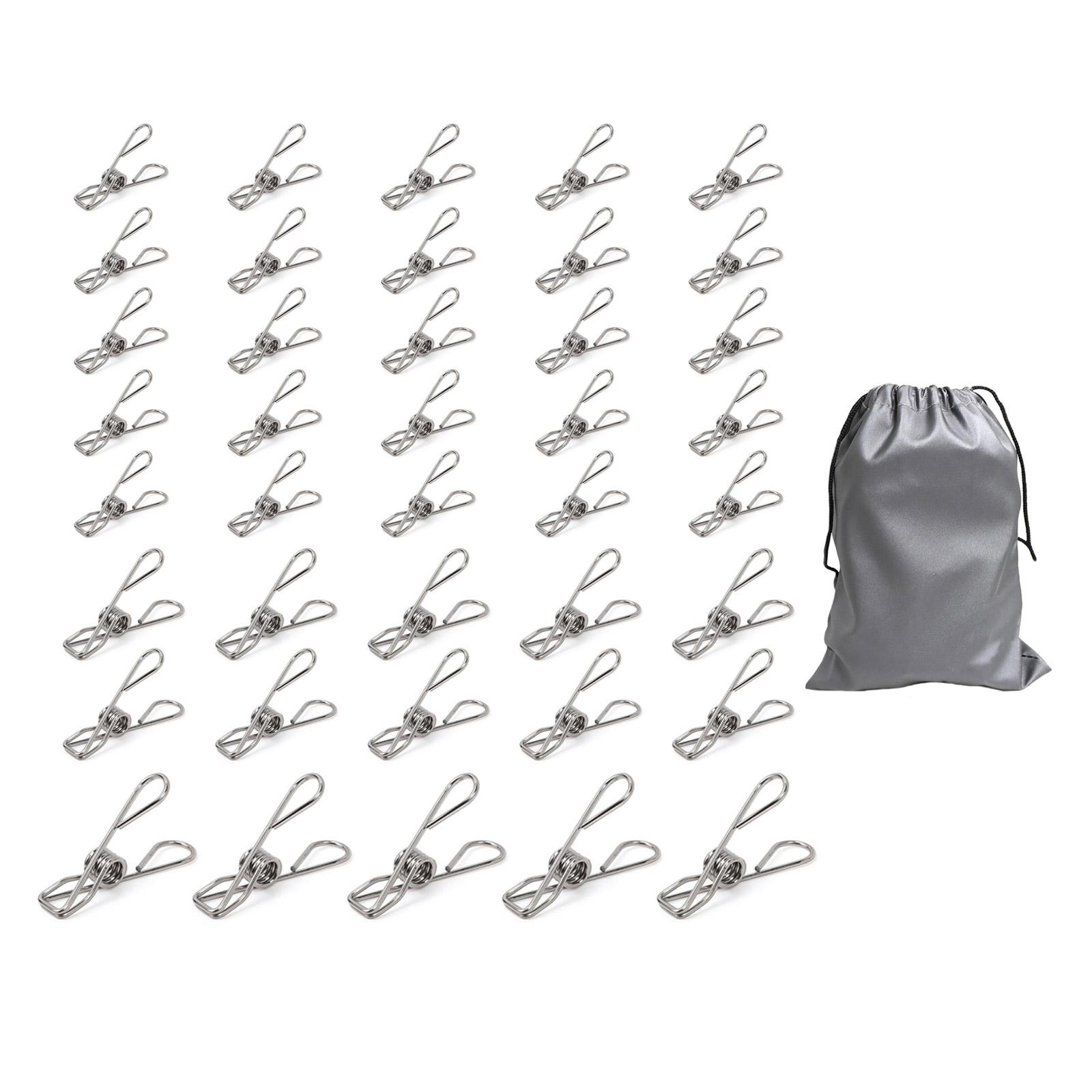 

40 шт. прищепок из нержавеющей стали разных размеров, прочные зажимы для белья с водонепроницаемым чехлом для использования на открытом воздухе