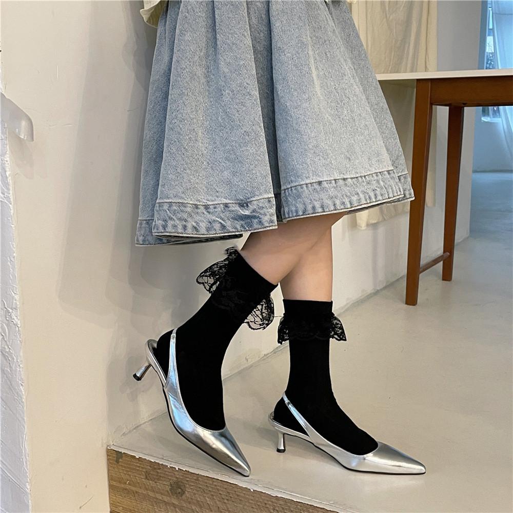 Fashion Women Stockings Cotton Knitting Solid Color Knee Socks College Style School Girls Black White Long Socks Stocking
