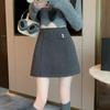 Grauer Wollmischung High-Waist A-Linien Petite Bodycon Rock - Elegante Herbst/Winter 2025 Mode