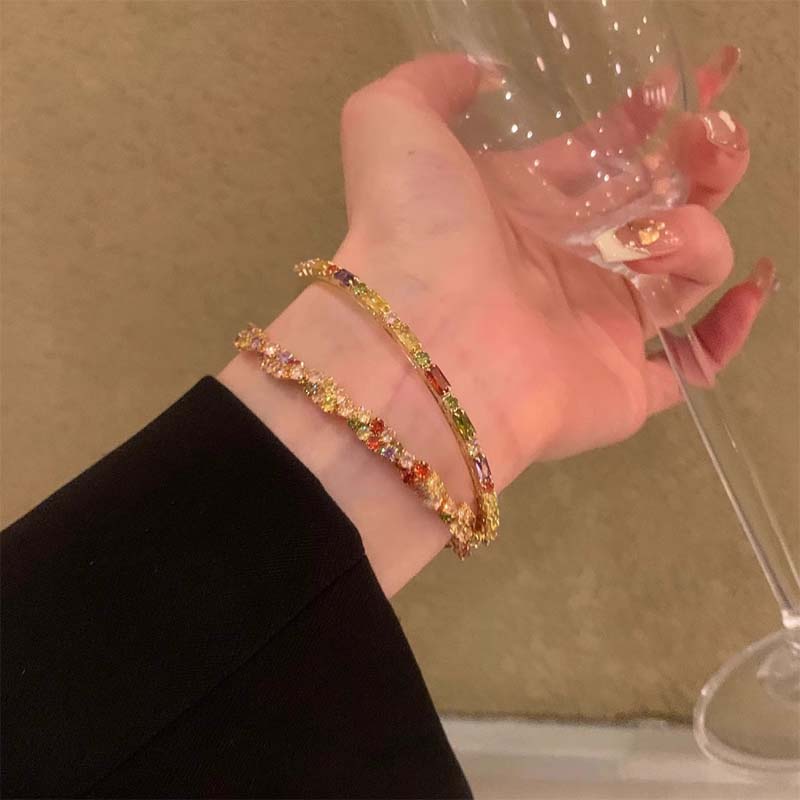 Fashion Colorful Crystal Zircon Bracelet for Women Girls Luxury Adjustable Opening Bracelet Bangle Wedding Charm Jewelry Gifts