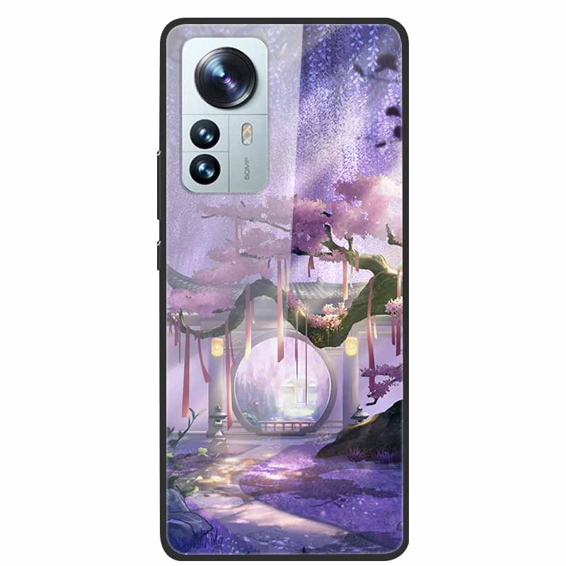 Luxus Hülle für Xiaomi 12T Pro Blumen Gehärtetes Glas Hülle für Xiaomi 12T TPU Stoßfänger Xiaomi 12 T Harte Schwarze Hülle Bunte Capa