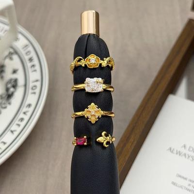 Medieval Gold Iris Red Zir*****Pen Ring Niche Light Luxury Simple Personality Retro Ring Woman