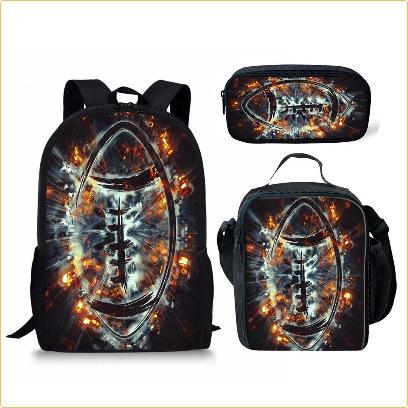 Set Scolastico Tre Pezzi Zaino Borsa Portapenne Borsa Pranzo Zaino con Immagini Street Tide Pallacanestro Calcio Set Zaino