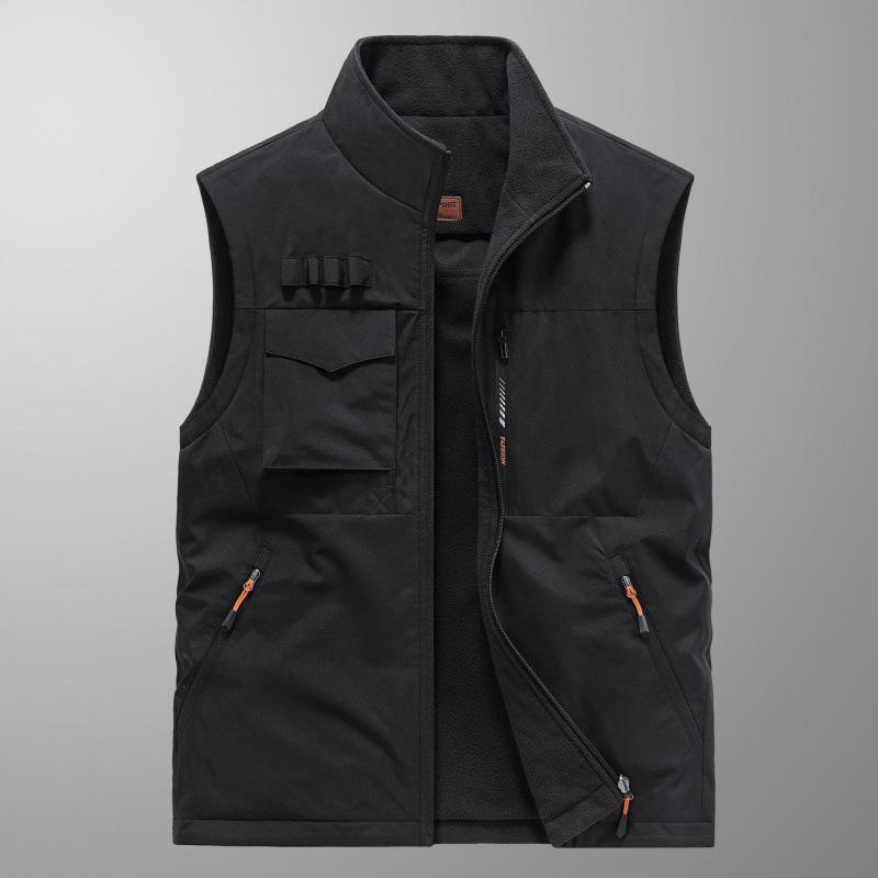 

Осенне-зимний мужской двусторонний жилет Dad без рукавов с воротником-стойкой, многокарманный быстросохнущий жилет большого размера 3XL чёрный