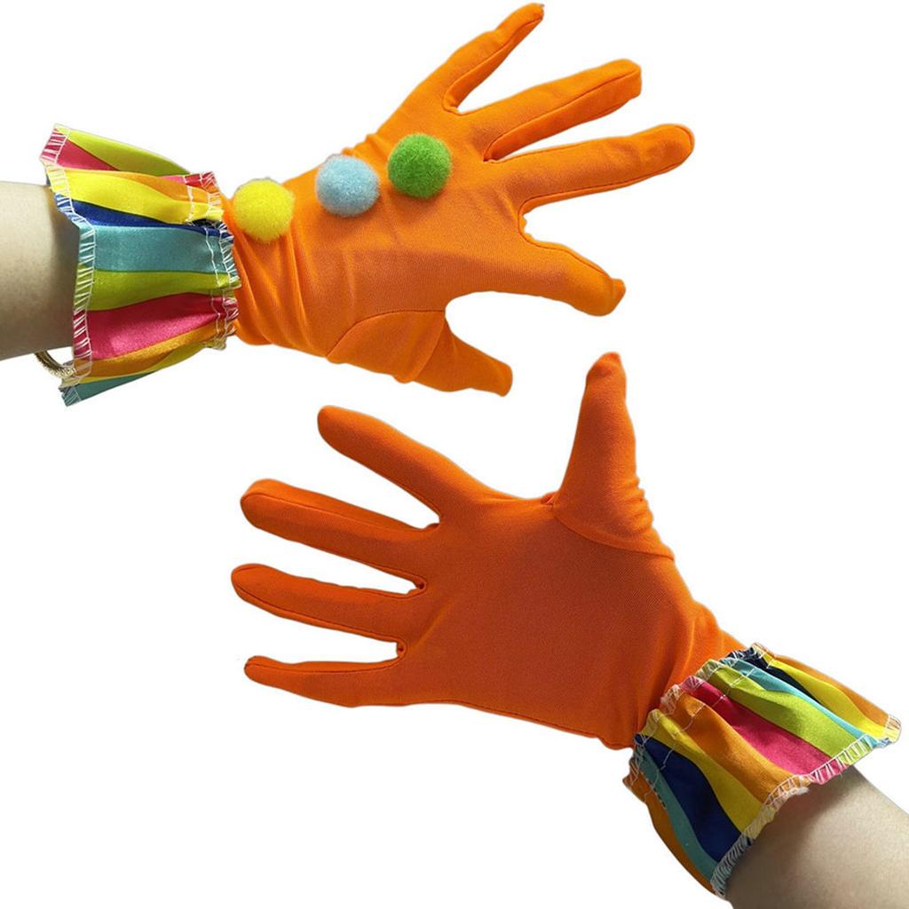 Funny Cosplay Clown Gloves For Halloween And Carnival Parties Soft Polyester Satin Pompoms Gloves With Elastic Design