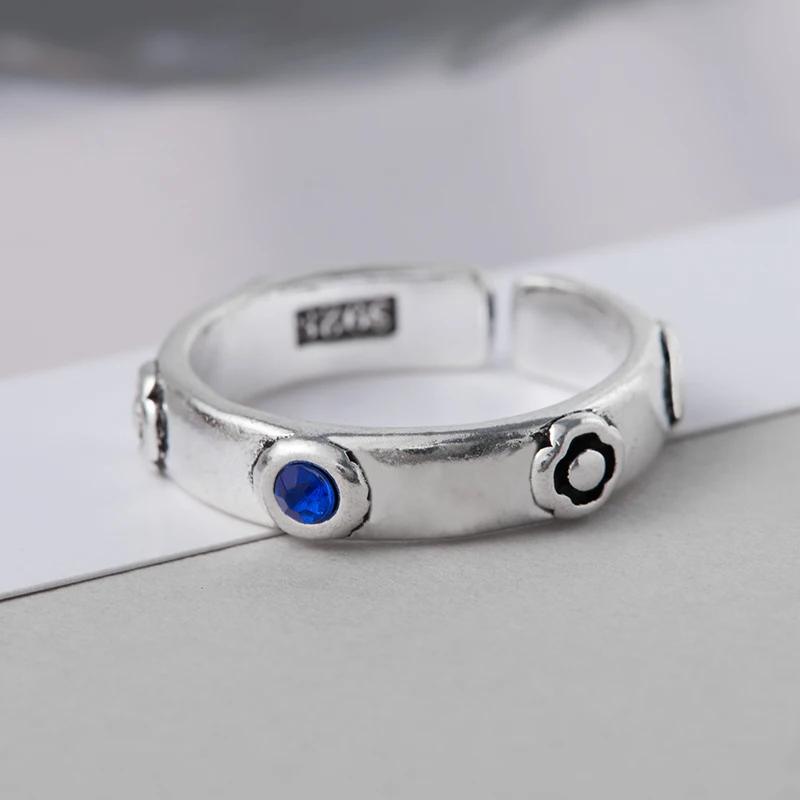 Vintage Ethnic Flower Set Zirconia Ring Men's and Women's Minimalist Bohemian Design Jewellery Opening  Adjustable Size Ring