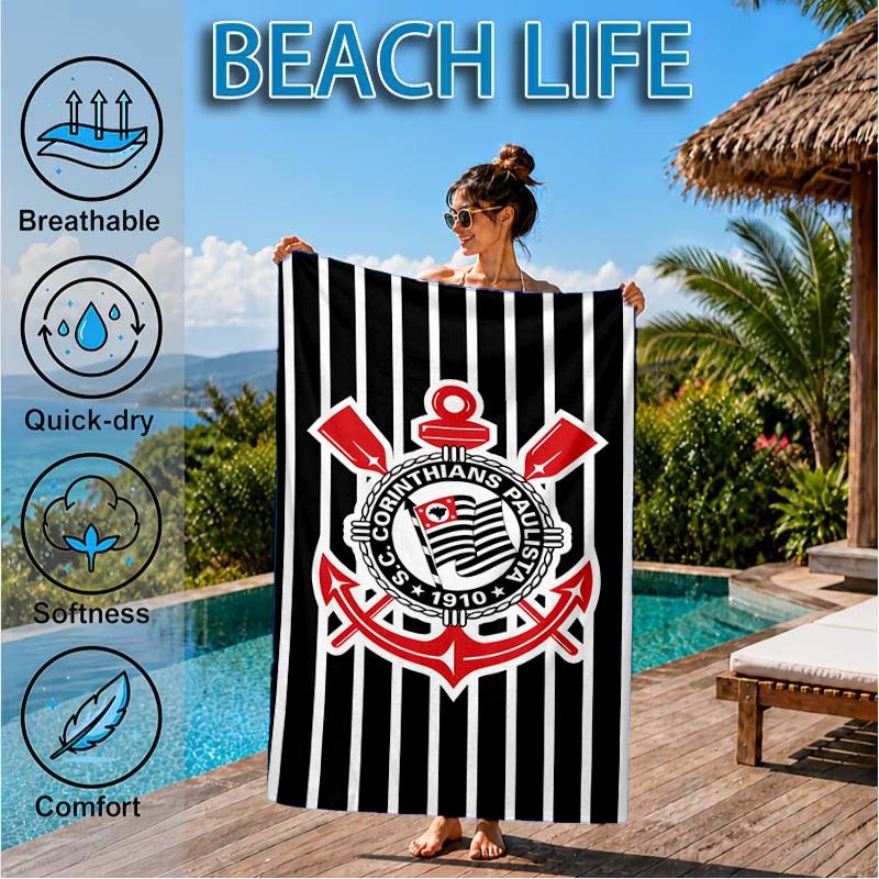 Sport Club Football Crest Printed Microfiber Beach Towel, Soft And Absorbent, Quick-Dry, Ideal for Summer Travel, Beach Essential, Swimming Pool