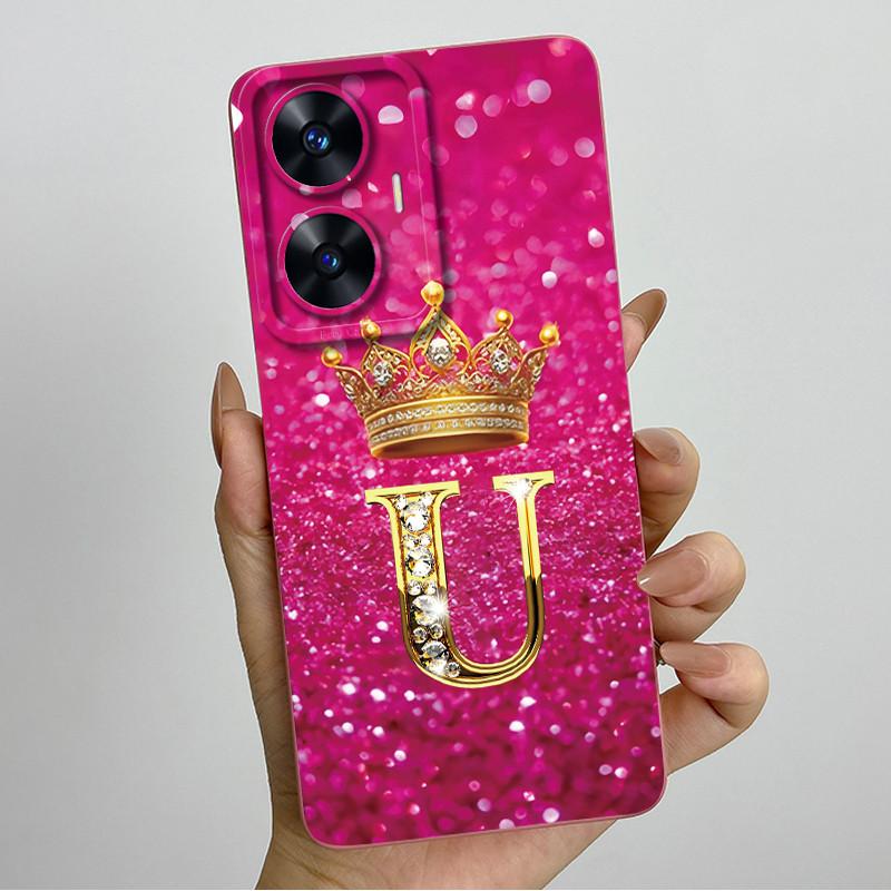For Realme C55 RMX3710 Luxury Crown Letters Cover Soft Silicone Phone Case For Realme Narzo N55 C 55 RealmeC55 NarzoN55 Bumper