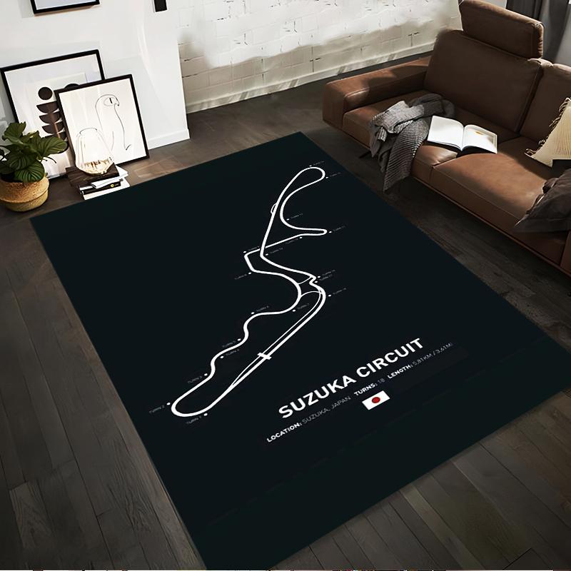 Suzuka Circuit Streckenkarte Teppich Rutschfester Teppich geeignet für Wohnzimmer- und Schlafzimmer-Sofas.