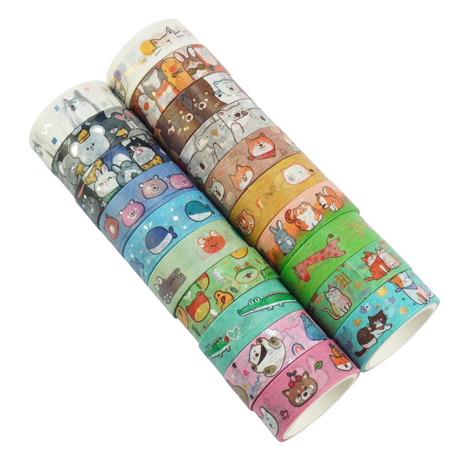 20 Rolls Cute Animals Washi Tape Set Hot Stamping Gold Silver Foil Masking Cartoon Pets Decorative Tapes DIY Handworks A3010