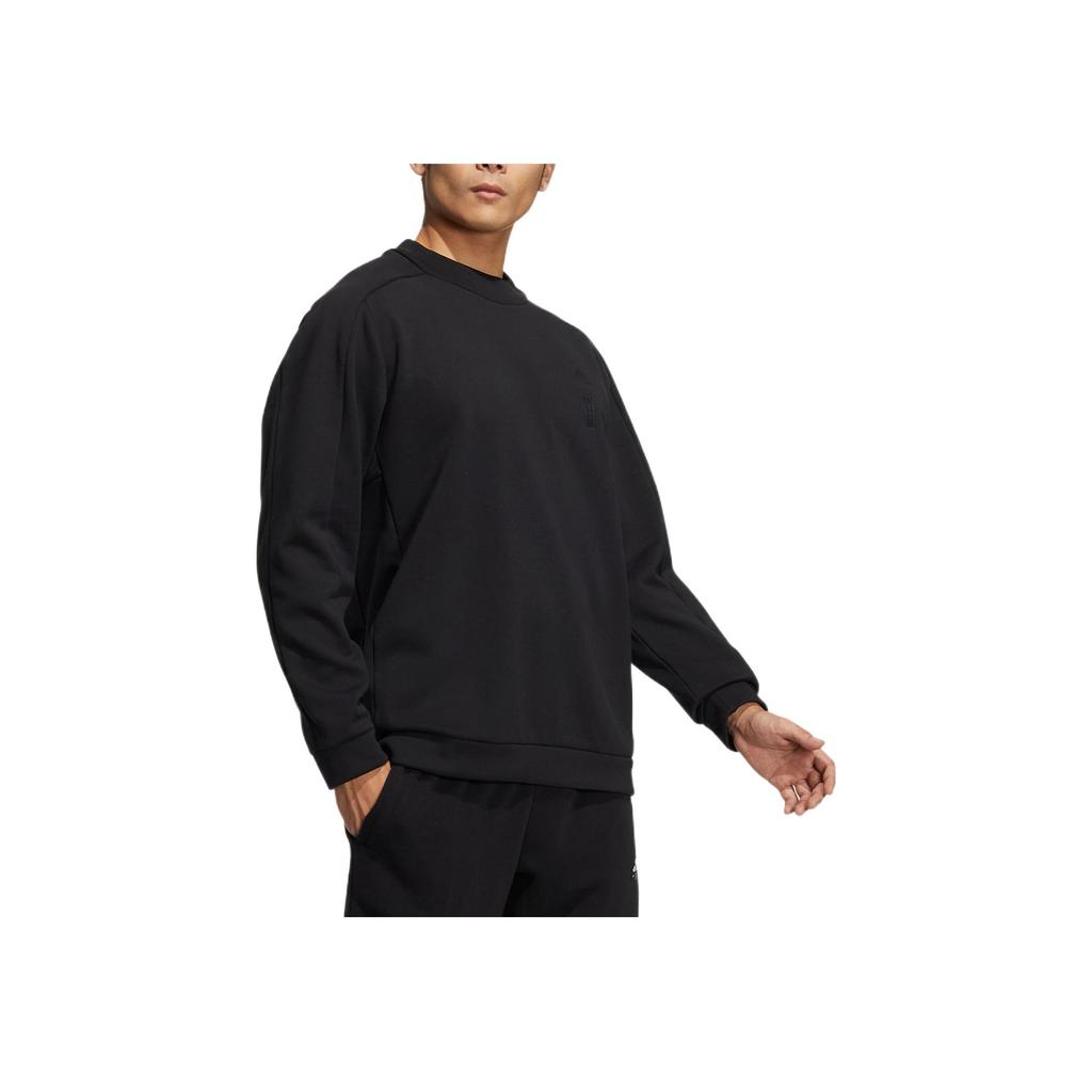 Adidas Solid Print Logo Crew Neck Sweatshirt Men Tops Black HN8966