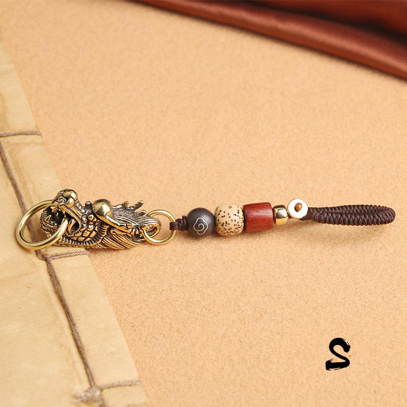 Pendente Corda di Bodhi Testa di Drago Cinese in Ottone S/L Custodia per Cellulare Chiave Zaino Decorazione Accessori Auto Regalo Amuleto della Fortuna