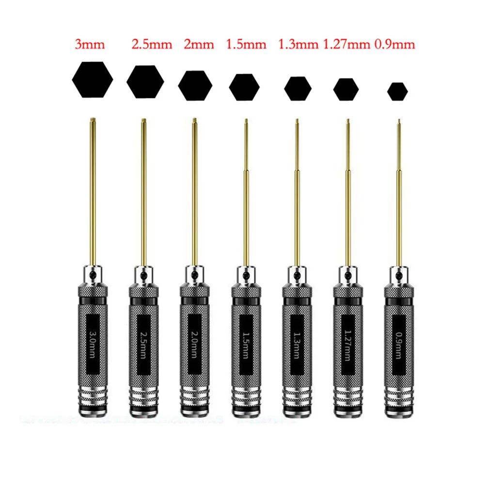 1 To 7PCS Hex Screwdriver Bits H0.9 To H3 with Metal Handle for RC Model Airplane Maintenance and Repair Tools