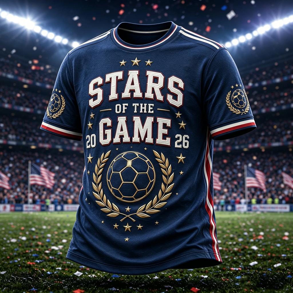 Men's Casual Lightweight Breathable Short Sleeve T-Shirt Crew Neck Printed Graphic Soccer Star Design United We Play 2026