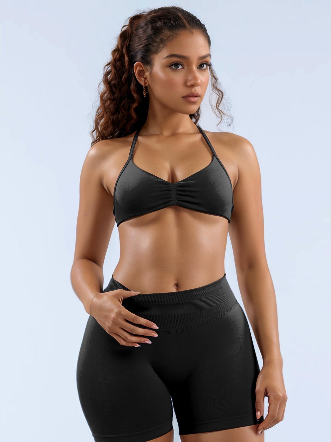 

DFYNE Бесшовный Высокоэластичный Нейлоновый Бюстгальтер с Лямкой через Шею и Комплект Трусиков с Высокой Посадкой и Эффектом Подтяжки Бедер (Коллекция 2025 г.) Large