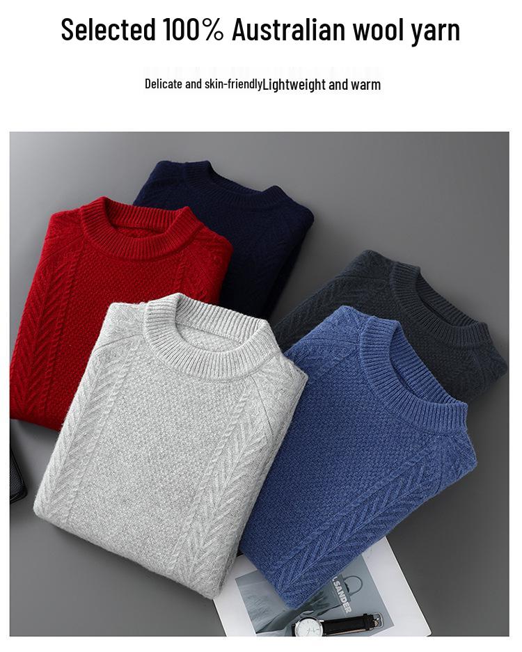 Men's Thick 100% Pure Wool Half-High Collar Knit Cashmere Pullover Sweater for Autumn and Winter