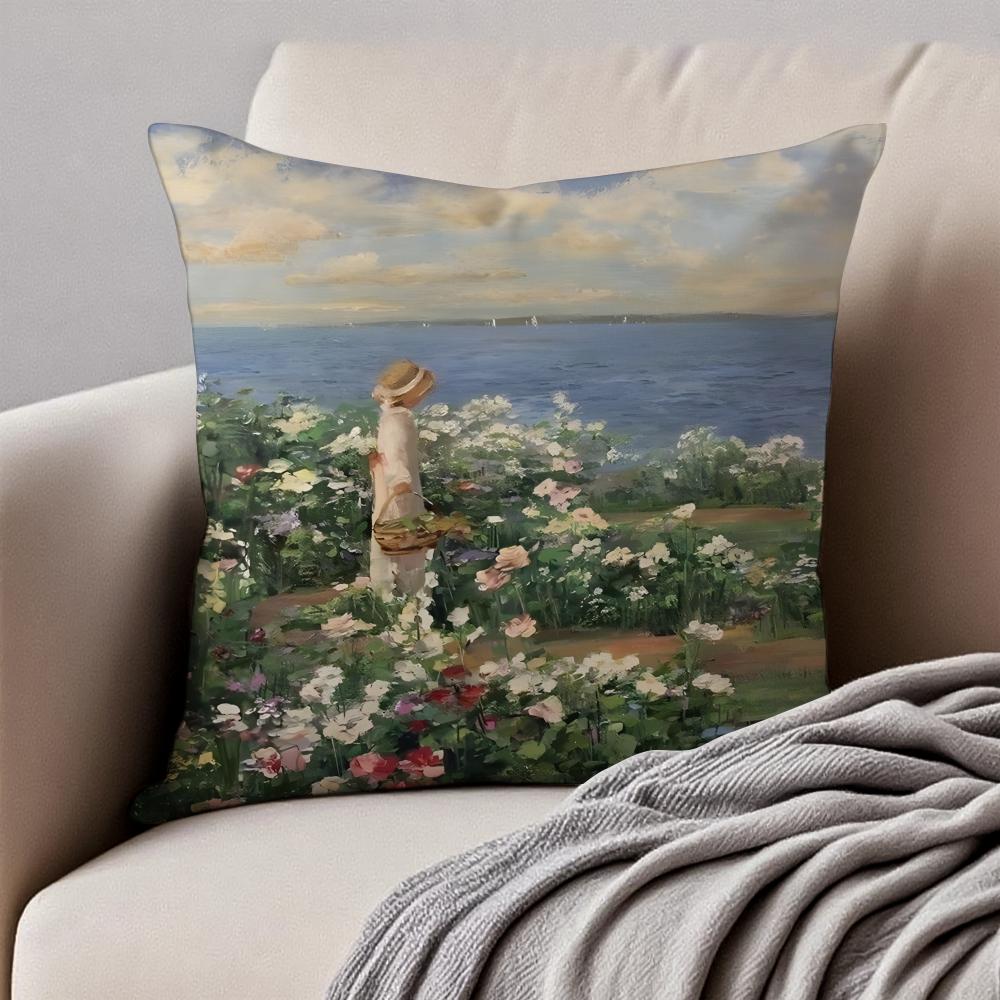 Famous Classic Oil painting Art CClaude Monet Cushion Cover Pillowcase Antidustmite Invisible Zipper Short Plush Sofa Cushion
