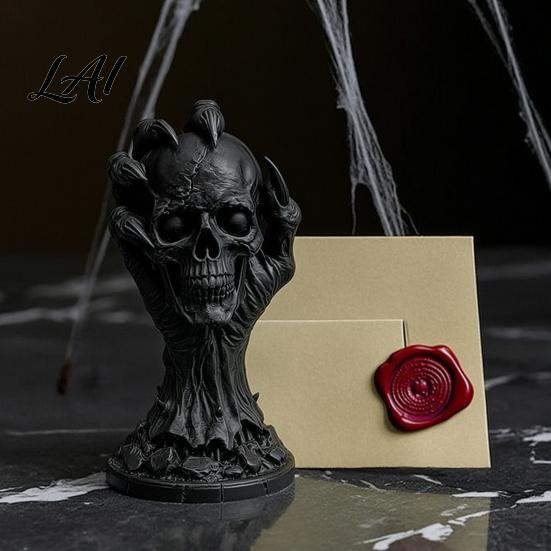 Artistic Desk Ornaments 3D Printed Skull & Devil Hand Figurine Realistic Holding Collectibles for Gothic Lovers Statue Desktop Ornament Halloween