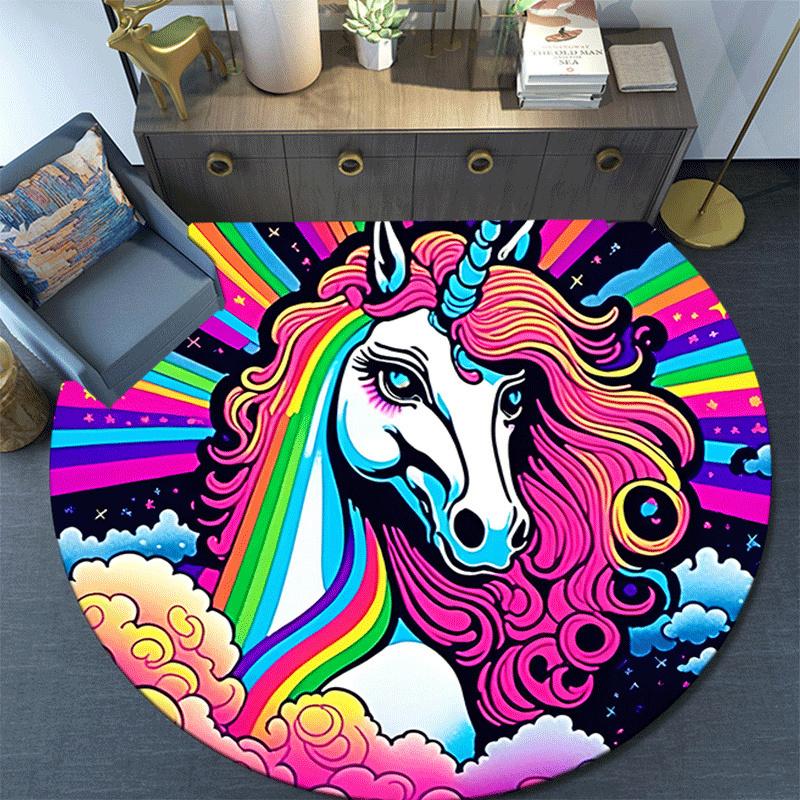 1pc Soft, Absorbent & Non Slip Rainbow Unicorn Round Rug Soft Circle Rug for Living Room & Bedroom Decor, Chair Mats, and Unforgettable Home