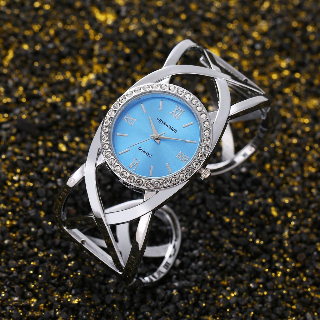 Vintage Cuff Watch for Women Open Bangle Analog Quartz Roman Numeral Dial Wristwatch