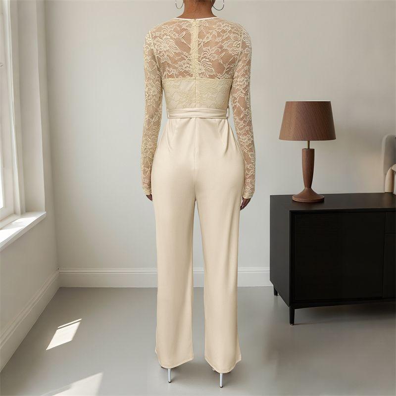 Fashion Women Jumpsuit Ladies Clothes Lace Stitching Zip-up Lace up Jumpsuit