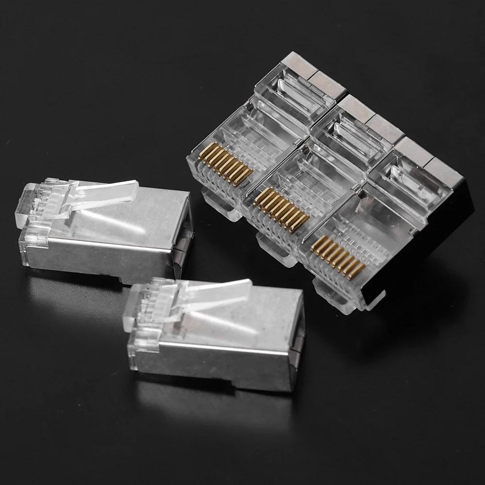 50/100 Stück Cat6 Cat5e RJ45 Geschirmter Stecker Modulare Stecker Kabel Netzwerkstecker Vergoldete Ethernet PC Hardware Kabeladapter