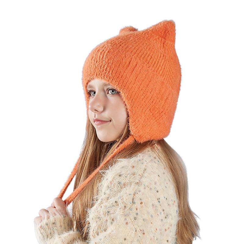 New Children Hats Cute Cat Ear Knitted Wool Hat Winter Boys Girls Babies Ear Protection Hoods Fashion Outdoor Warm Colorful Caps